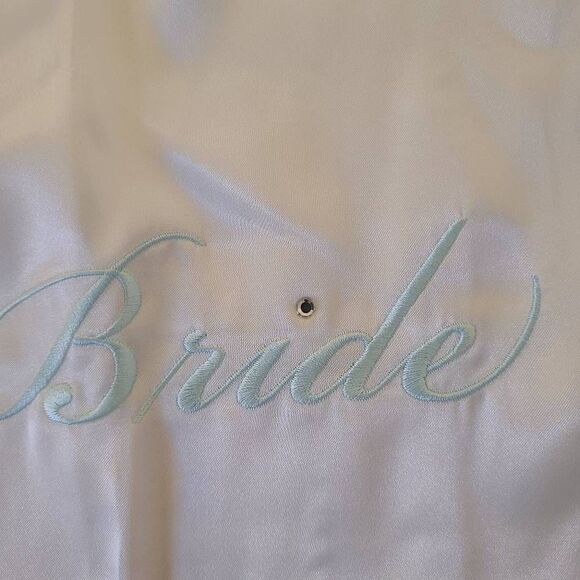 Linea Donatella Women's Satin Robe Embroidered "The Bride" Belted White S/M - Picture 8 of 14